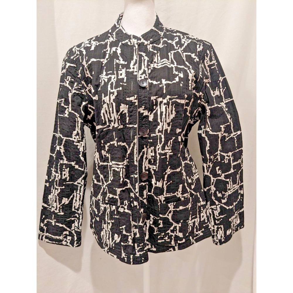 NWT Women Black & White Abstract Reversible Shacket Little Traveler Geneva Sz: M